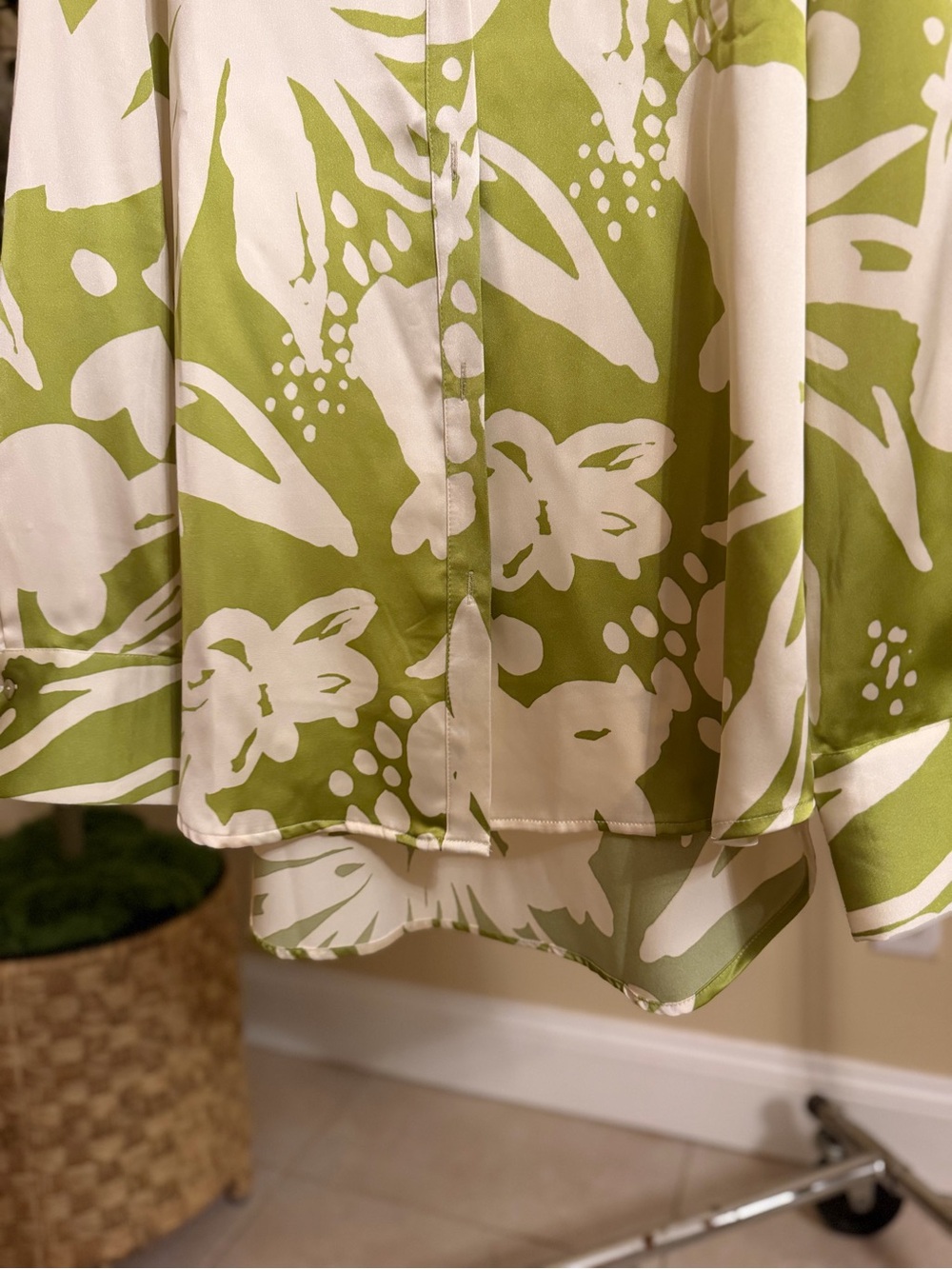 Rachel Zoe Cream and Olive Green Floral Silk-Feel Blouse - Picture 8 of 8